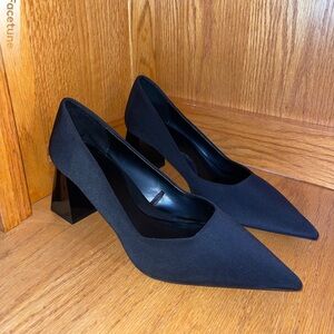 Zara Black Point Toe Block Heels Size 8